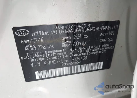 2017 Hyundai Elantra Se из США, поврежденный, VIN 5NPD74LF6HH199638